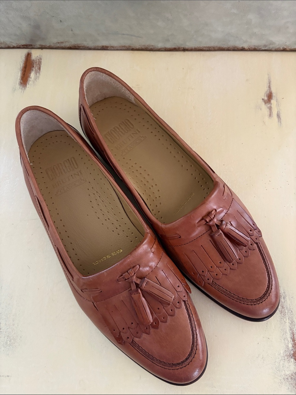 Giorgio Brutini brown leather tassel loafers fringed kiltie detail Men’s 10.5 D